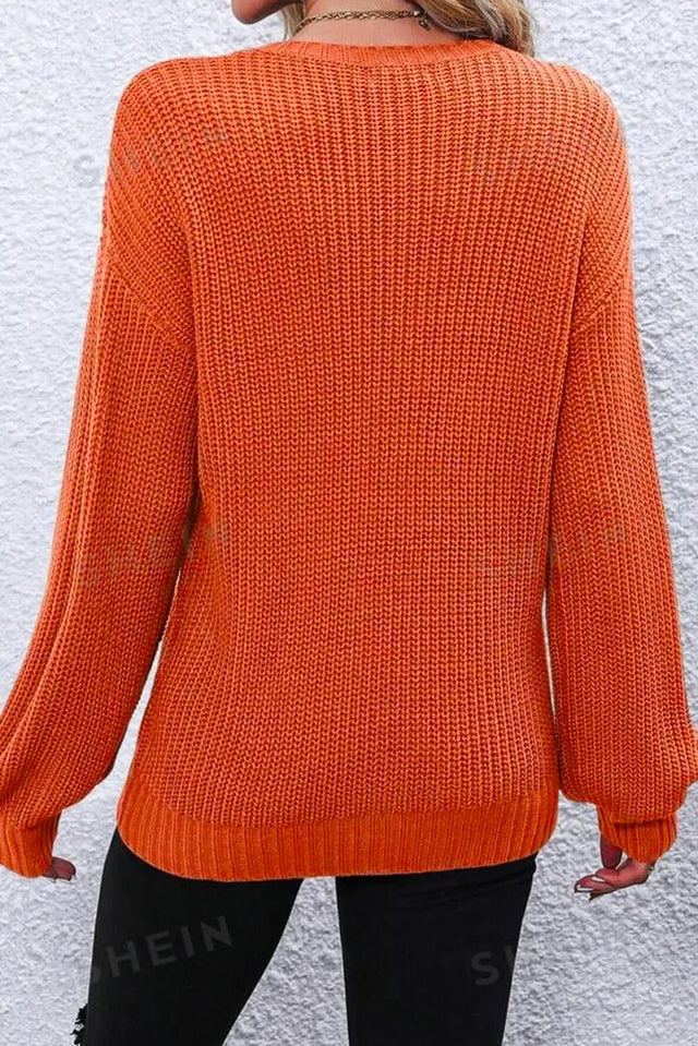 THANKSGIVING Round Neck Long Sleeve Sweater Trendsi Hanalas