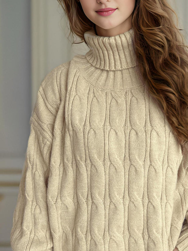 Cable-Knit Turtleneck Long Sleeve Sweater Trendsi Hanalas