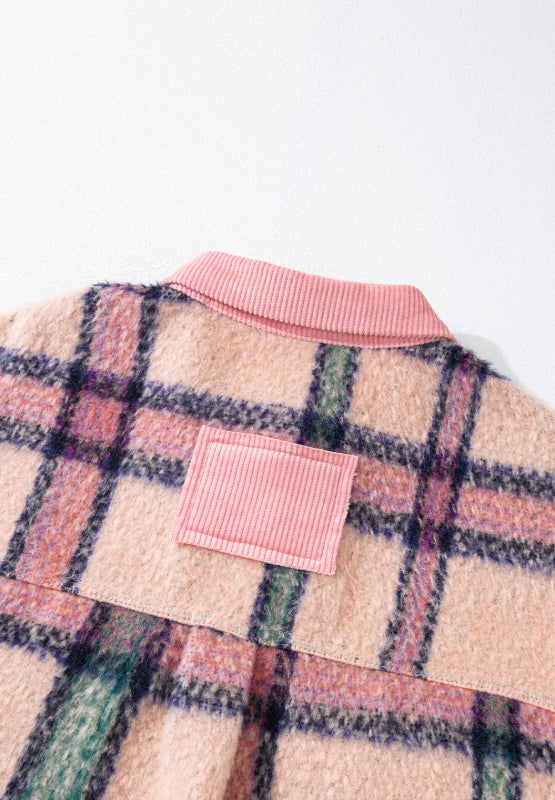 Fuzzy Plaid Corduroy Patchwork Shacket | Hanalas