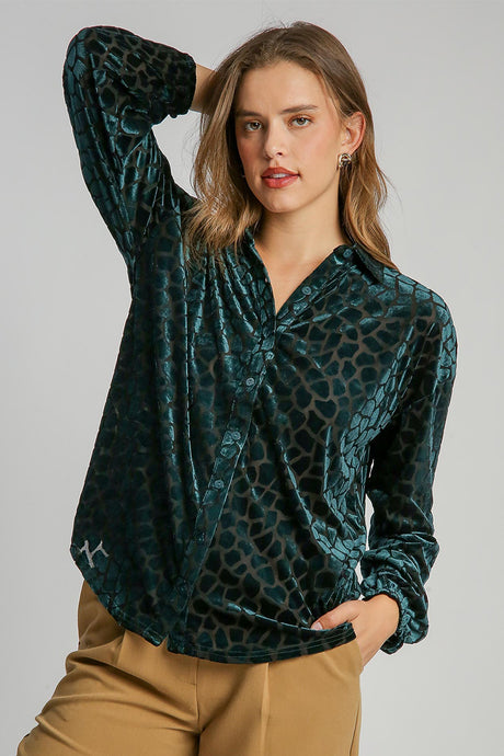 Umgee Animal Print Button Up Velvet Shirt | Hanalas