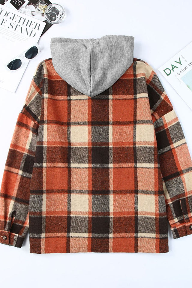 Plaid Button Up Hooded Shacket | Hanalas