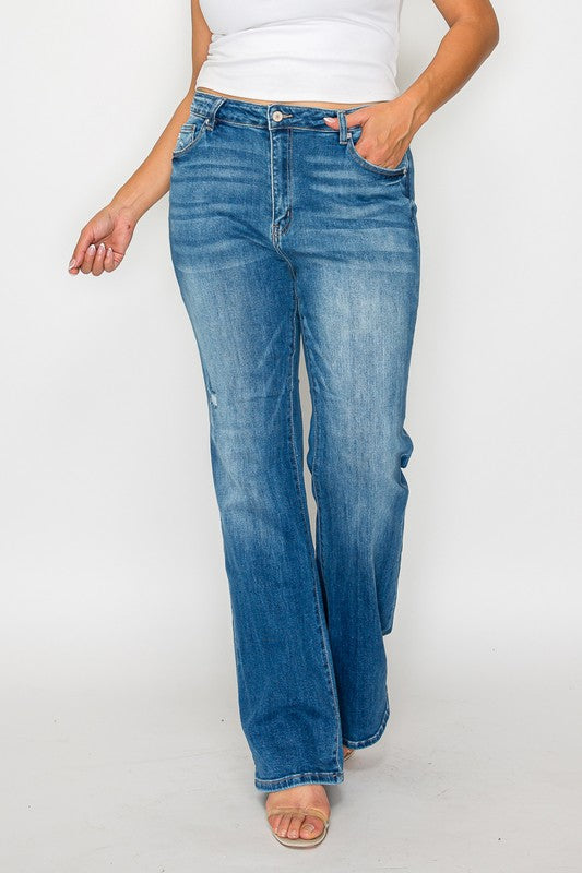 bytos Full Size Distressed High Rise Jeans with Pockets | Hanalas