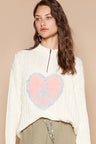 POL Cable-Knit Peace Patch Dropped Shoulder Sweater | Hanalas