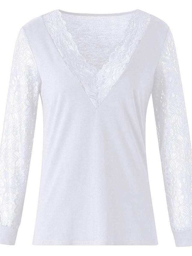 Full Size Lace Detail V-Neck Long Sleeve Blouse | Hanalas