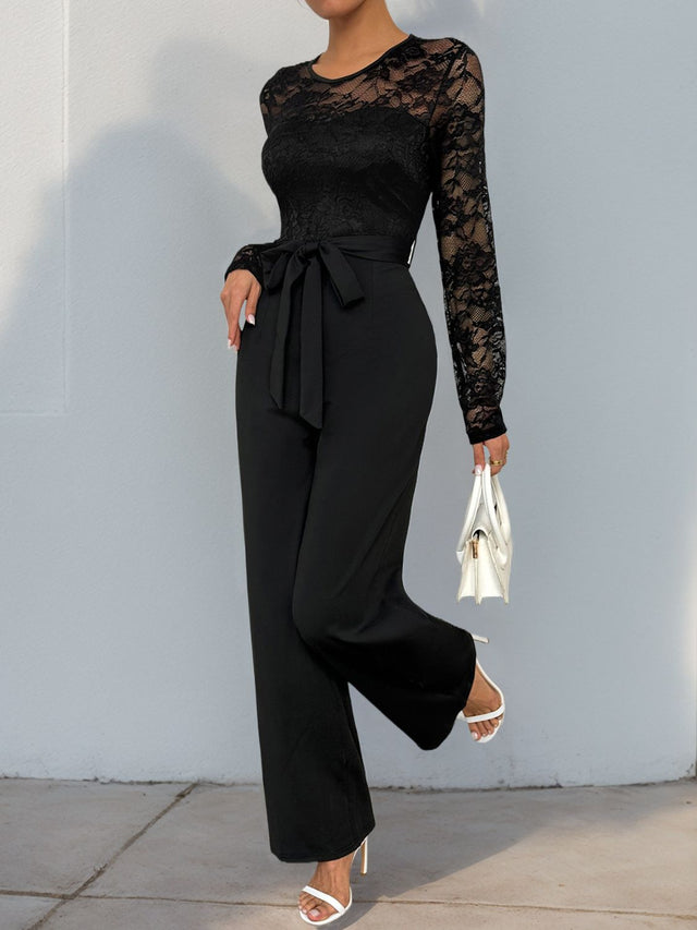 Perfee Lace Round Neck Long Sleeve Jumpsuit Trendsi Hanalas