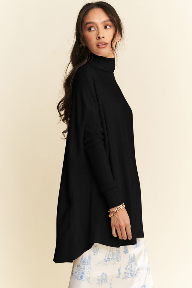 Davi & Dani High-Low Turtleneck Long Sleeve Knit Top | Hanalas