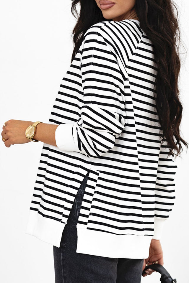 Side Slit Stripe Raglan Sleeve Sweatshirt | Hanalas