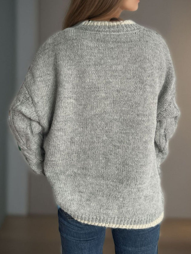 Cable Knit Round Neck Long Sleeve Sweater Trendsi Hanalas