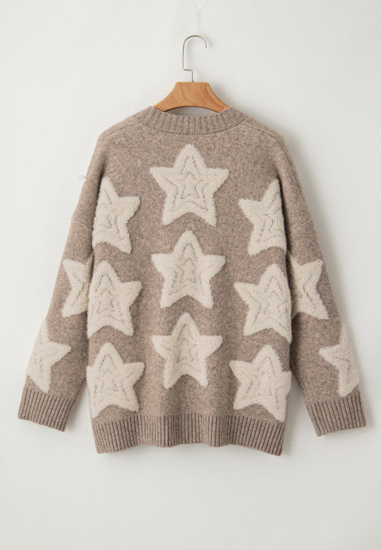 Sherpa Star V-Neck Cardigan with Pockets | Hanalas