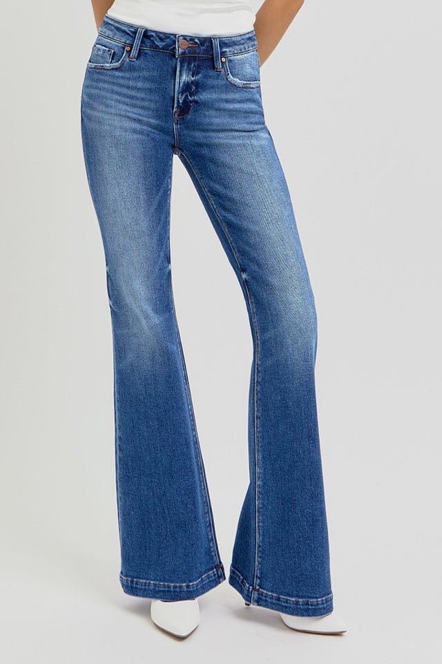 RISEN Full Size Low Rise Flare Jeans with Pockets Trendsi Hanalas