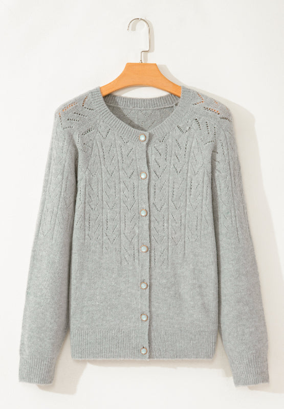 Openwork Button Down Long Sleeve Cardigan | Hanalas