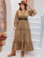 Plus Size Frill Tie Neck Long Sleeve Dress Trendsi Hanalas