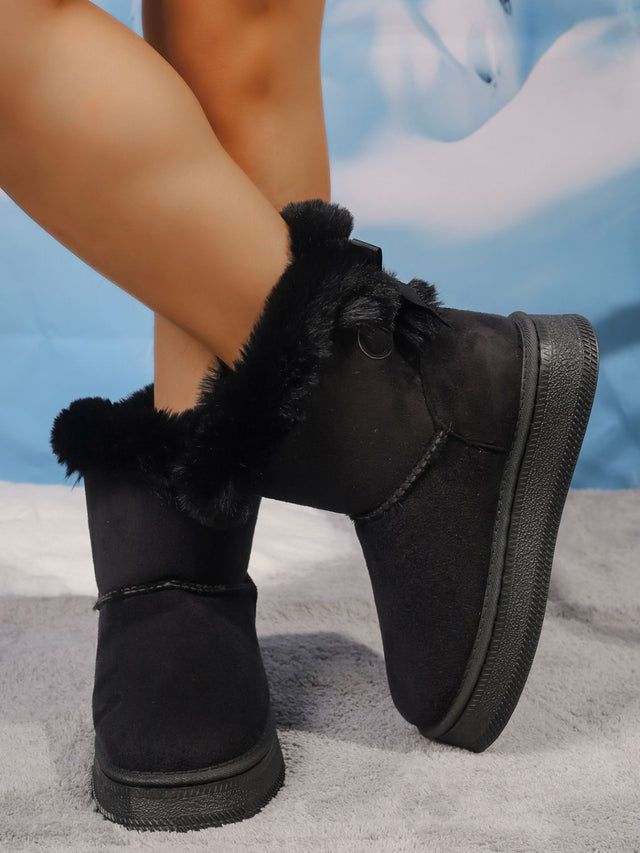 Faux Fur Suede Round Toe Boots | Hanalas