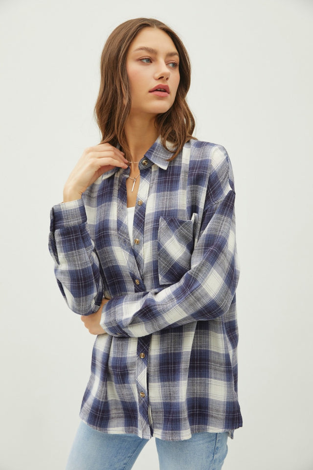 Be Cool Plaid Flannel Button Down Shirt with Chest Pocket Trendsi Hanalas