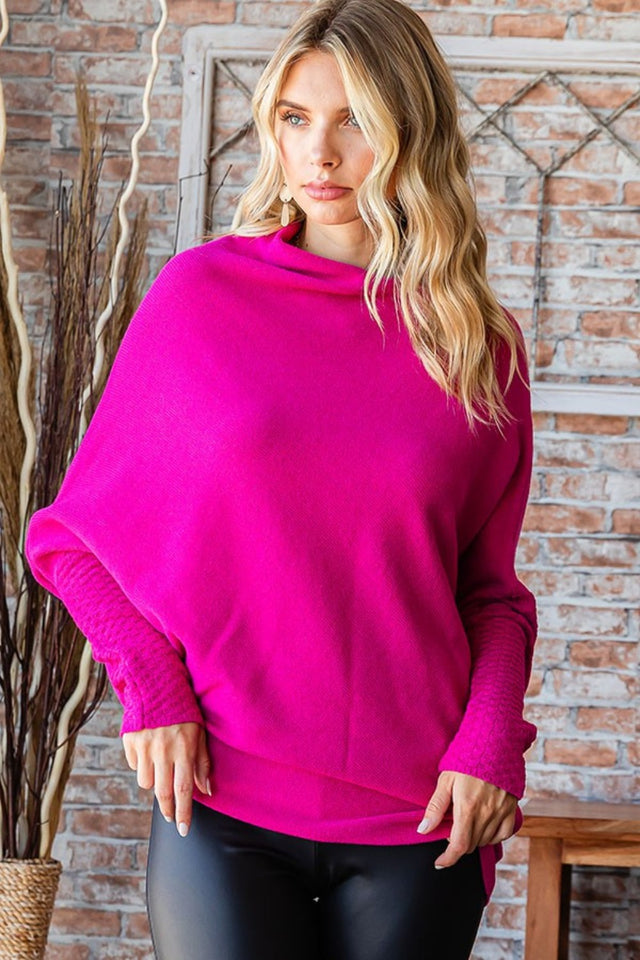 First Love Full Size Asymmetrical Hem Dolman Sleeve Sweater | Hanalas