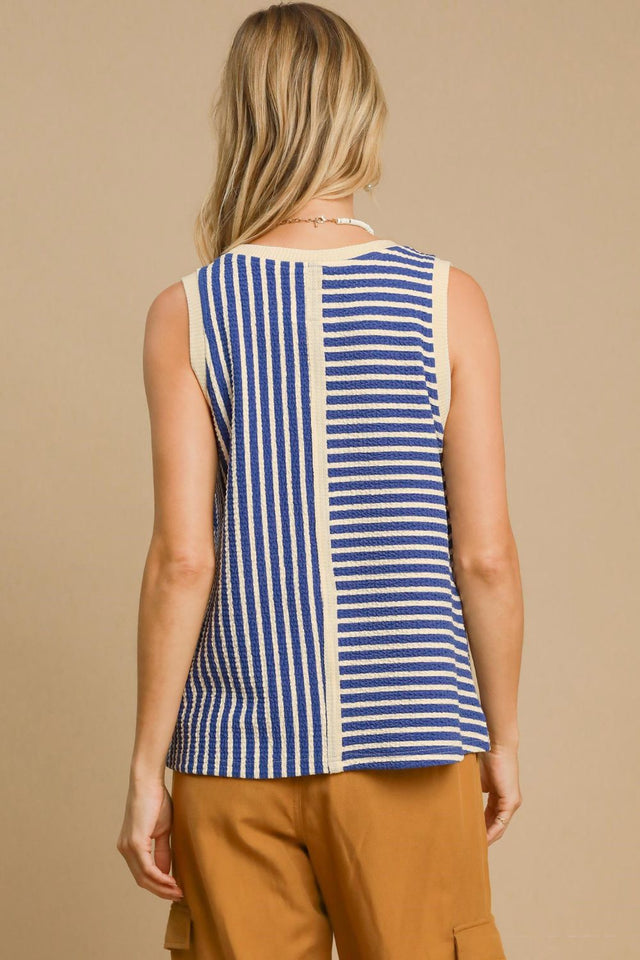 Umgee Round Neck Texture Striped Tank | Hanalas