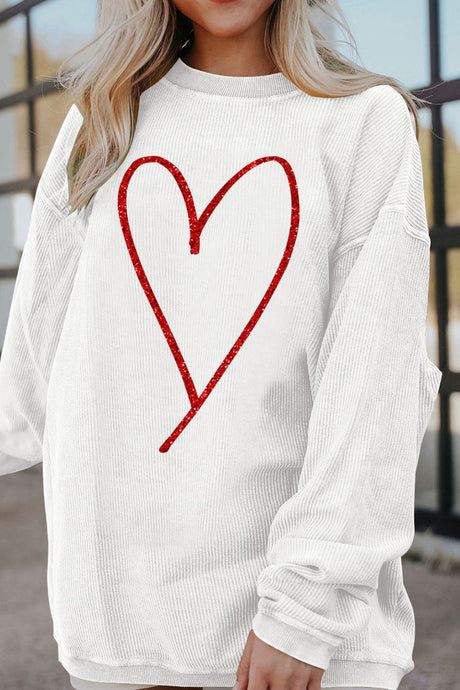 Valentine’s Day Glitter Heart Corded Sweatshirt | Hanalas