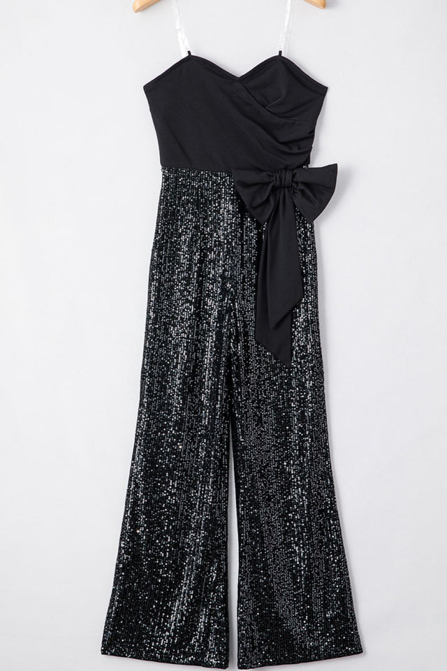 Bow Sequin Wide Leg Jumpsuit Trendsi Hanalas