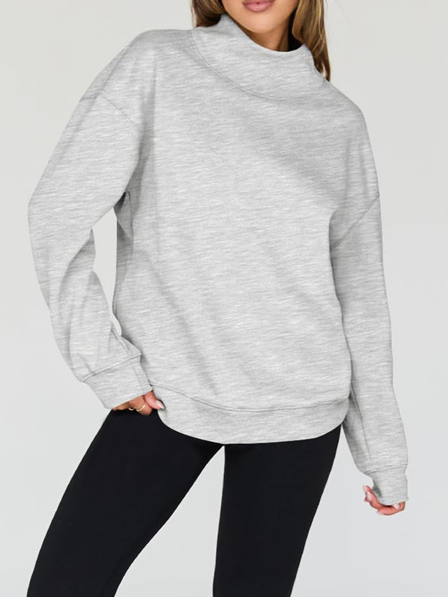 Mock Neck Drop Shoulder Long Sleeve Sweatshirt | Hanalas