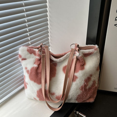 Cow Print Furry Tote Bag Trendsi Hanalas