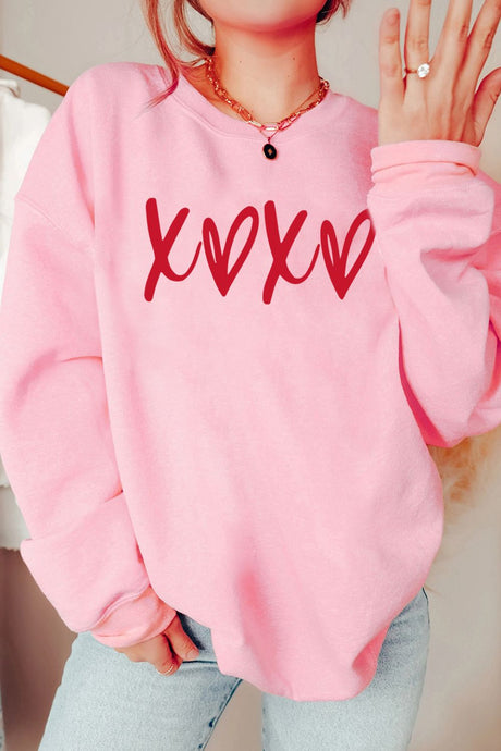 Valentine’s Day XOXO Round Neck Drop Shoulder Sweatshirt | Hanalas