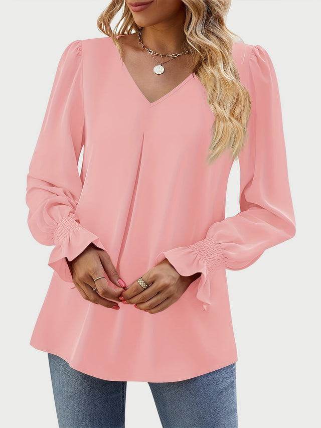 V-Neck Flounce Sleeve Top | Hanalas