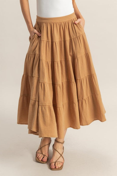 HYFVE Double Gauze Tiered Midi Skirt with Pockets | Hanalas