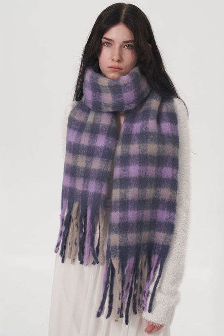 Fringe Plaid Polyester Scarf | Hanalas