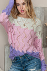 Color Block Hollow Boat Neck Sweater | Hanalas