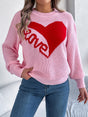 LOVE Heart Round Neck Dropped Shoulder Sweater | Hanalas