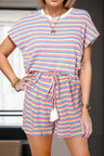 Striped Round Neck Top and Shorts Set | Hanalas