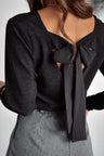 Bowknot V-Neck Long Sleeve Blouse Trendsi Hanalas