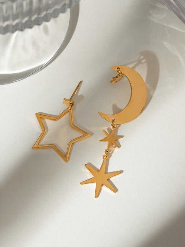 18K Gold-Plated Moon & Star Dangle Earrings Trendsi Hanalas