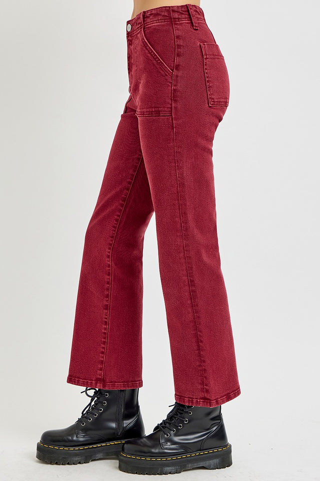 RISEN Full Size High Rise Straight Jeans with Patch Pockets Trendsi Hanalas