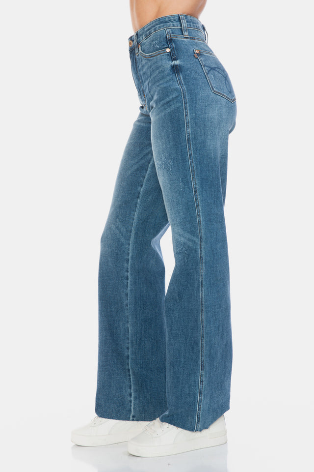 Judy Blue Full Size Tummy Control Cut Raw Hem Straight Jeans Trendsi Hanalas