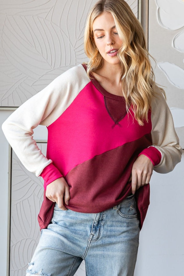 HOPELY Color Block Long Sleeve T-Shirt | Hanalas