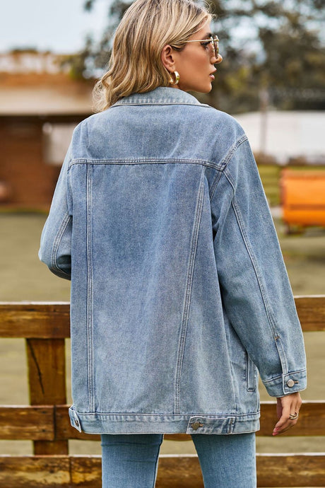 Buttoned Collared Neck Denim Jacket with Pockets Trendsi Hanalas