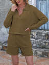 Johnny Collar Long Sleeve Top and Shorts Sweater Set | Hanalas
