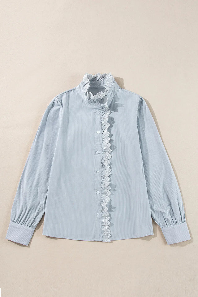 Lace Detail Striped Mock Neck Long Sleeve Shirt Trendsi Hanalas