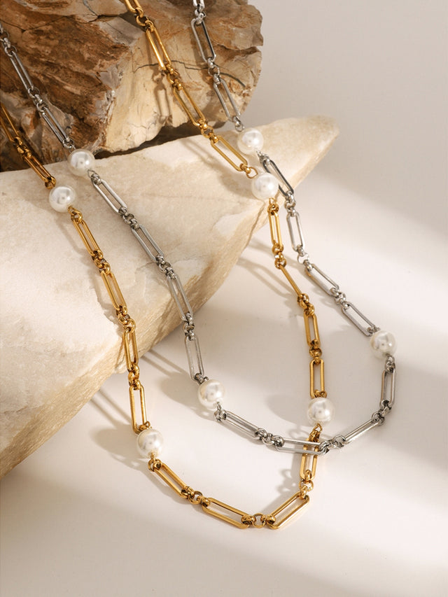 Stainless Steel Pearl Chain Necklace Trendsi Hanalas