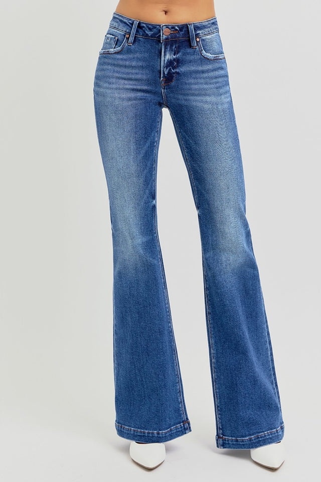 RISEN Full Size Low Rise Flare Jeans with Pockets Trendsi Hanalas