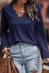 Lace Detail V-Neck Long Sleeve T-Shirt | Hanalas