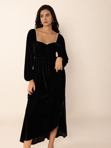 Sweetheart Neck Long Sleeve Midi Dress Trendsi Hanalas