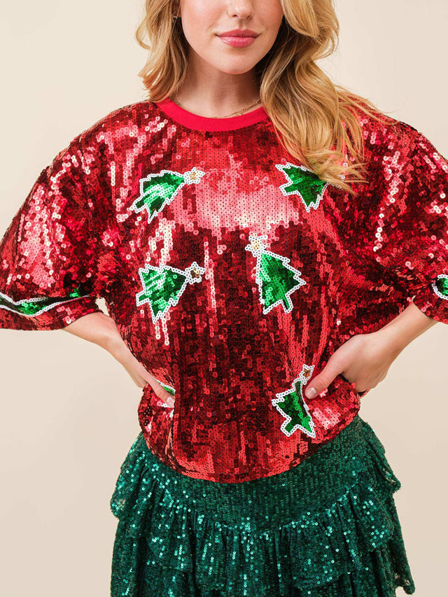 Sequin Round Neck Half Sleeve Top | Hanalas