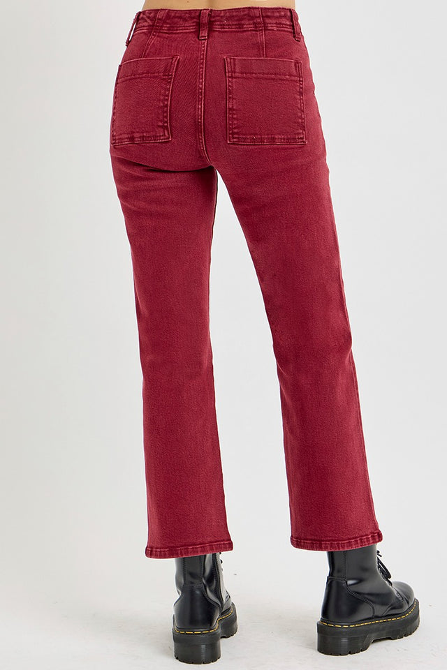 RISEN Full Size High Rise Straight Jeans with Patch Pockets Trendsi Hanalas