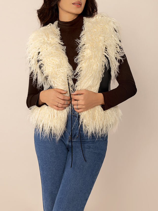 Tied Fringe Contrast Vest Trendsi Hanalas