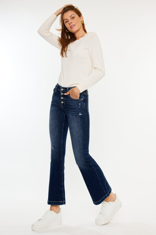 Kancan Mid Rise Button Fly Flare Jeans | Hanalas