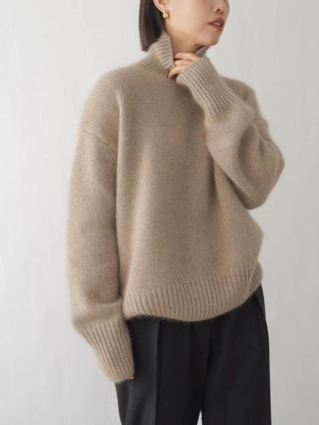 Turtleneck Dropped Shoulder Long Sleeve Sweater | Hanalas