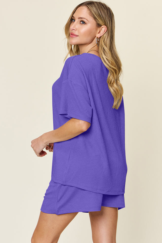 Double Take Basic style Round Neck Solid Set | Hanalas