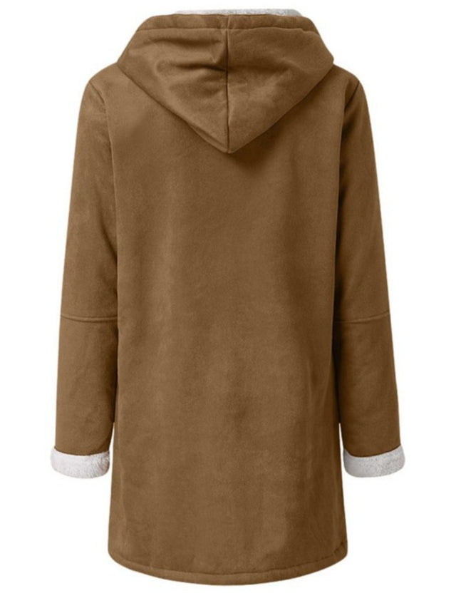 Full Size Pocketed Long Sleeve Hooded Toggle Jacket | Hanalas